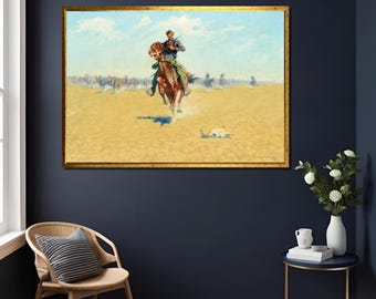 Grabado de Frederic Remington: Estampida de vaqueros, arte del Muro de las Lamentaciones