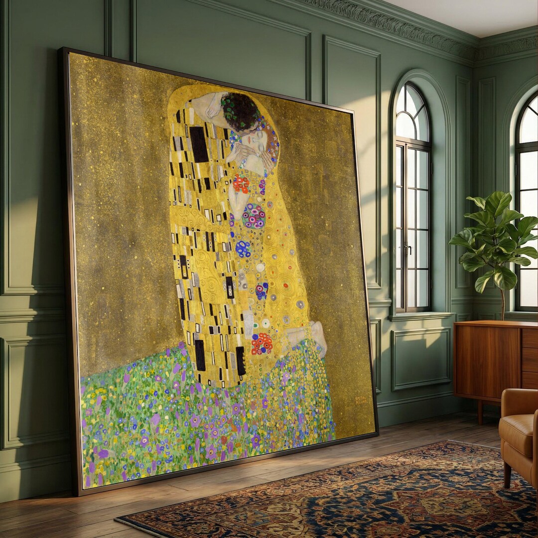 The Kiss by Klimt Canvas, Romantic Gold Leaf Wall Art, Embrace Art ...
