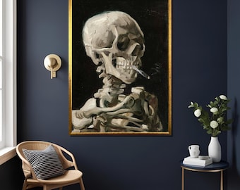 Van Gogh-skalle med brinnande cigarett, konsttryck, gotisk väggdekoration