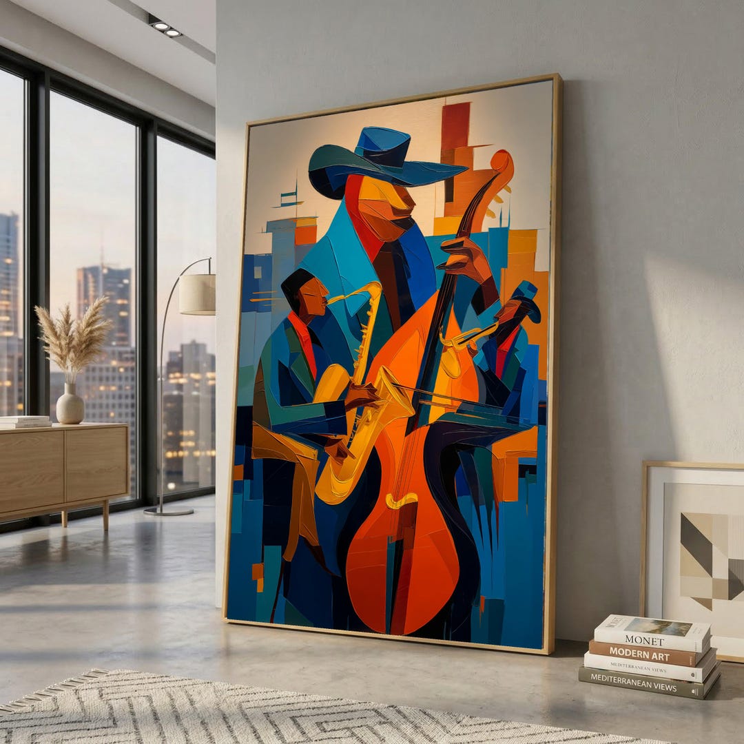 Vibrant Jazz Musicians Abstract Canvas, Modern Musical Wall Art ...