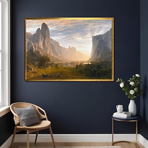 Looking Down Yosemite Valley, California Albert Bierstadt Wall Art Print, Landscape Painting,Mountain Decor,Western Art Print , Large Canvas