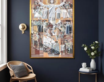 Arte mural de Jesús Touchdown de Notre Dame - Impresión en lienzo de la Biblioteca Theodore Hesburgh, decoración de fútbol americano universitario, regalo emblemático del campus.