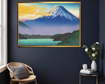 土屋幸一作「富士山と本栖湖」キャンバスプリント 大型日本風景画 壁掛けアート