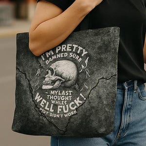 Funny Skull Tote Bag Dark Humor Reusable Grocery Bag Gothic Gift for Her Him Halloween Tote Bag with Attitude Creepy Bag for Weirdos