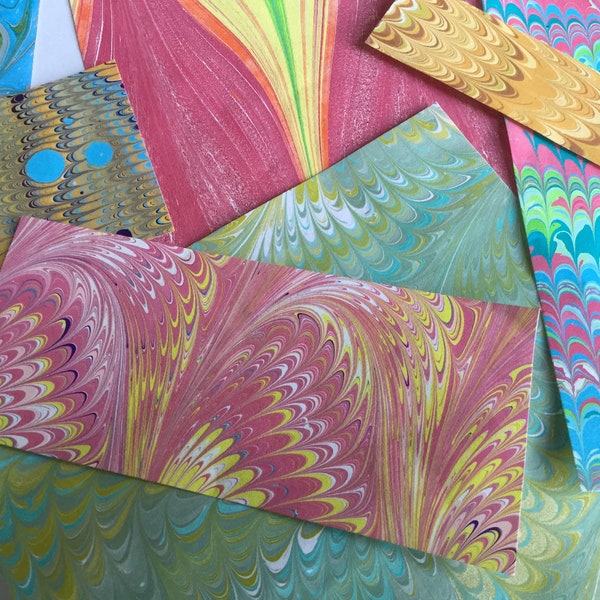 Free Shipping within USA -- Hand-Marbled Scrap Collection - "Tiny Surprises BRIGHTS" Paper Collage Pack
