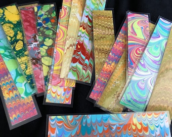 Set of 12 Large Hand-marbled Book Marks Random Assortment Paper Marbling Gift