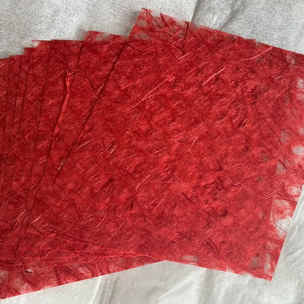 Six Cardinal Red Japanese Ogura Lace Paper Squares 5”