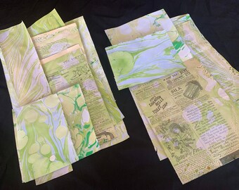 Marbled Paper Scrap Pack - Seven-piece Green Experimental on Various Stock