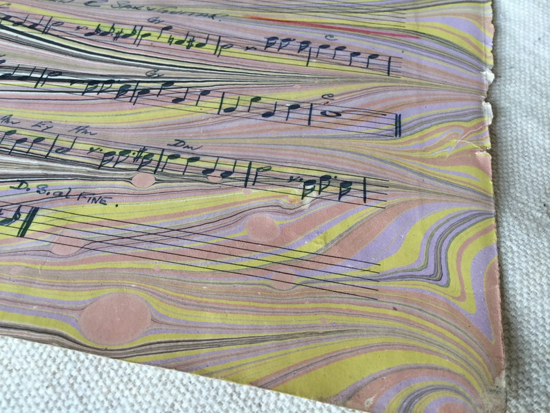 Marbled Antique Hand Written Sheet Music for Sax and Guitar