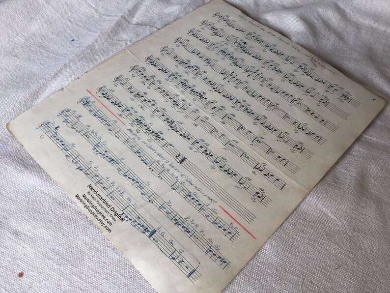 Marbled Antique Hand Written Sheet Music for Sax and Guitar