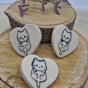 Cute Ceramic Cat Brooch - Handmade