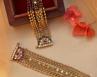 Traditional Kundan Gold Hand Harness, Bridal Multi Chain Jewelry, Indian Wedding Accessory