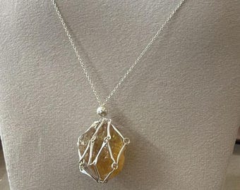 Raw Citrine Necklace | Gold Plated Brass, Minimalist Gemstone Pendant