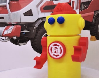 Robot Toy Fire Fighter.  Art Toy Sculpture. Mechanical Fireman Figure makes great first responder gift.