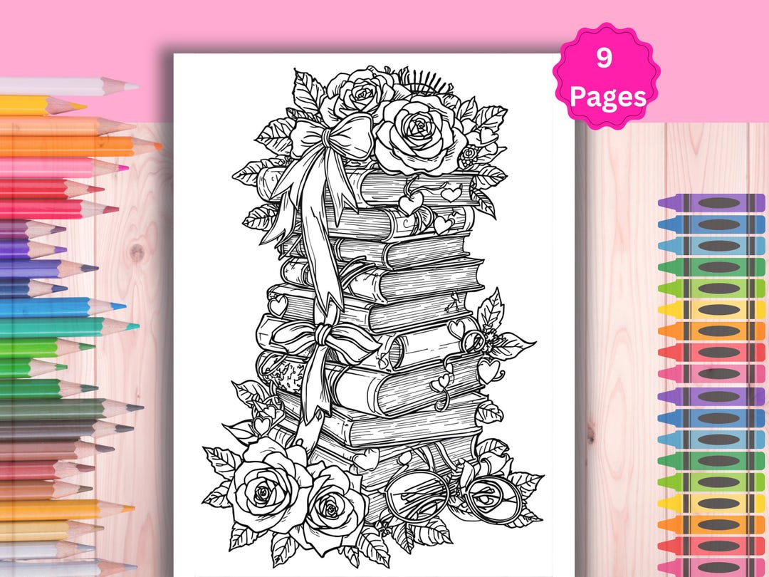 Stack Of Books To Color Stack of Books Readin Coloring Pages | Printable PDF | Kids Activity ...