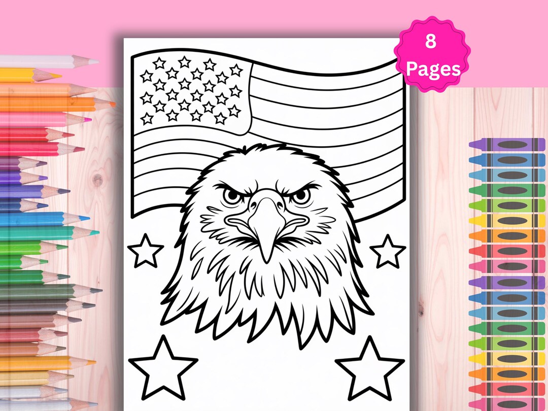 Patriotic Eagle With American Flag Fourth of July Coloring Pages ...