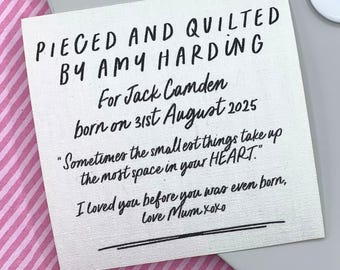 Quilt Label Personalised Blanket Tag 3 Sizes Available Small, Medium, Large, 50mm, 60mm, 70mm Cotton Sew On Quilt Label Tags 007j Pieced