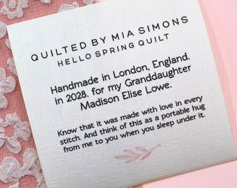 Quilt Label Personalised Blanket Tag - 3 Sizes - Quilt Name Cotton Sew On Quilt Label Editable Custom Sew On Personalized Spring Tags 007L