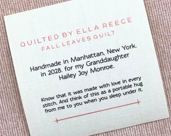 Quilt Label Personalised Blanket Tag - 3 Sizes - Quilt Name Cotton Sew On Quilt Label Editable Handmade  Sew On Personalized Tags 007L