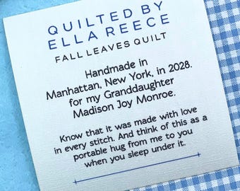 Quilt Label Personalised Blanket Tag - 3 Sizes - Quilt Name Cotton Sew On Quilt Label Editable Custom Branding Sew On Personalized Tags 007L
