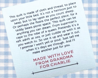 Quilt Label Personalised Blanket Patch 3 Sizes Available Small, Medium, Large, 50mm, 60mm, 70mm Cotton Sew On Quilt Label Tags -007h Poem