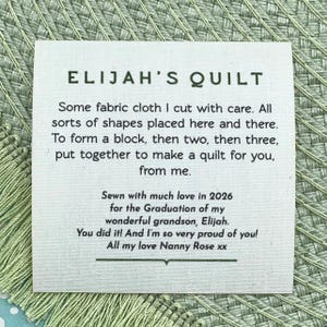 Etiqueta de edredón personalizada para manta. Disponible en 3 tamaños: pequeño, mediano o grande (50 mm, 60 mm y 70 mm). Etiquetas de algodón para coser. - 007b