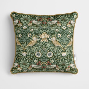 William Morris Strawberry Thief Cushion Green