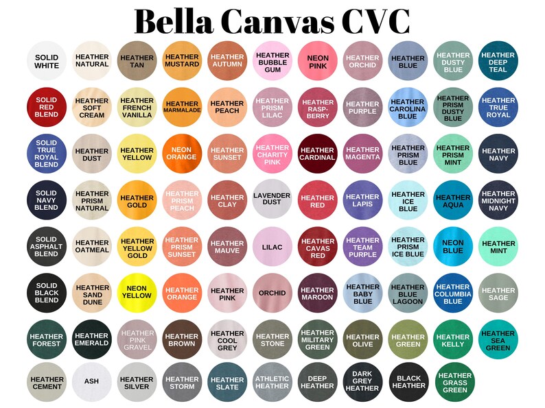 the color scheme for the bella canvas vc