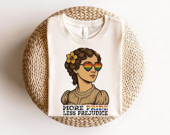 Maglietta "Più orgoglio, meno pregiudizi", maglietta LGBTQ, mese dell'orgoglio, maglietta a sostegno delle persone LGBT, maglietta di Jane Austen, maglietta "Alleato orgoglioso", maglietta lesbica