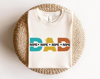 Camiseta personalizada para papá con nombres de niños, camiseta personalizada con nombres de niños, regalo del Día del Padre, camiseta del Día del Padre, camiseta para papá nuevo, camiseta personalizada para papá.