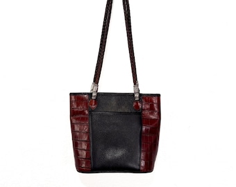Sac fourre-tout en cuir noir et bordeaux en cuir embossé façon croco Brighton