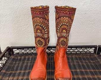 Socofy damesboho patchwork geborduurde leren laarzen oranje