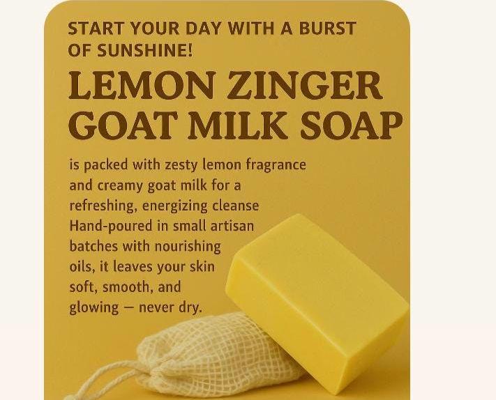 Lemon Zinger Goat Milk Soap | Bright Citrus Scent | Handmade Moisturizing Soap | Natural Skincare Bar - Image 1