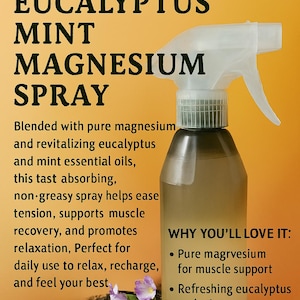 Eucalyptus Mint Magnesium Spray | Muscle Relaxation & Recovery Spray | Natural Soothing Body Spray