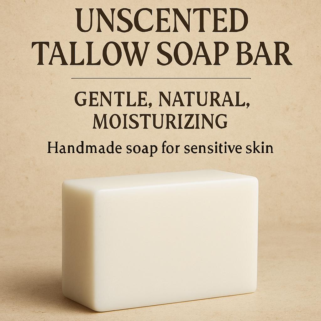 Unscented Tallow Soap Bar – Gentle, Natural, Moisturizing Handmade Soap for Sensitive Skin