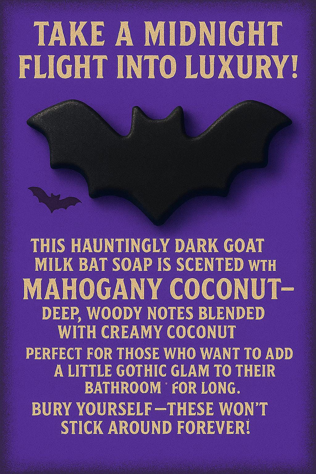 Bat Shape – Mahogany Coconut Scent – Limited Edition Halloween Handmade Soap, Rustic Fall Gift - Image 1