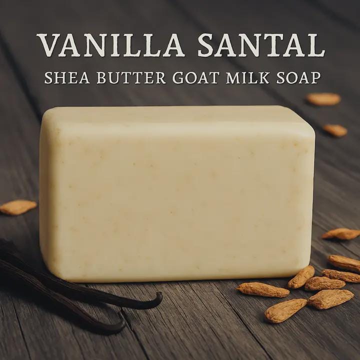 Vanilla Santal Goat Milk Soap: Handmade Shea Butter Moisturizing Bar - Image 1