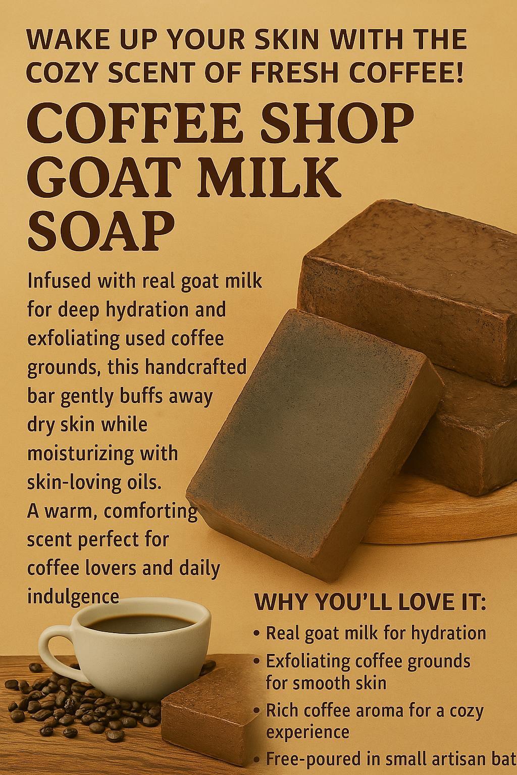 Coffee Goat Milk Soap: Exfoliating Coffee Grounds, Artisan Hand-Poured