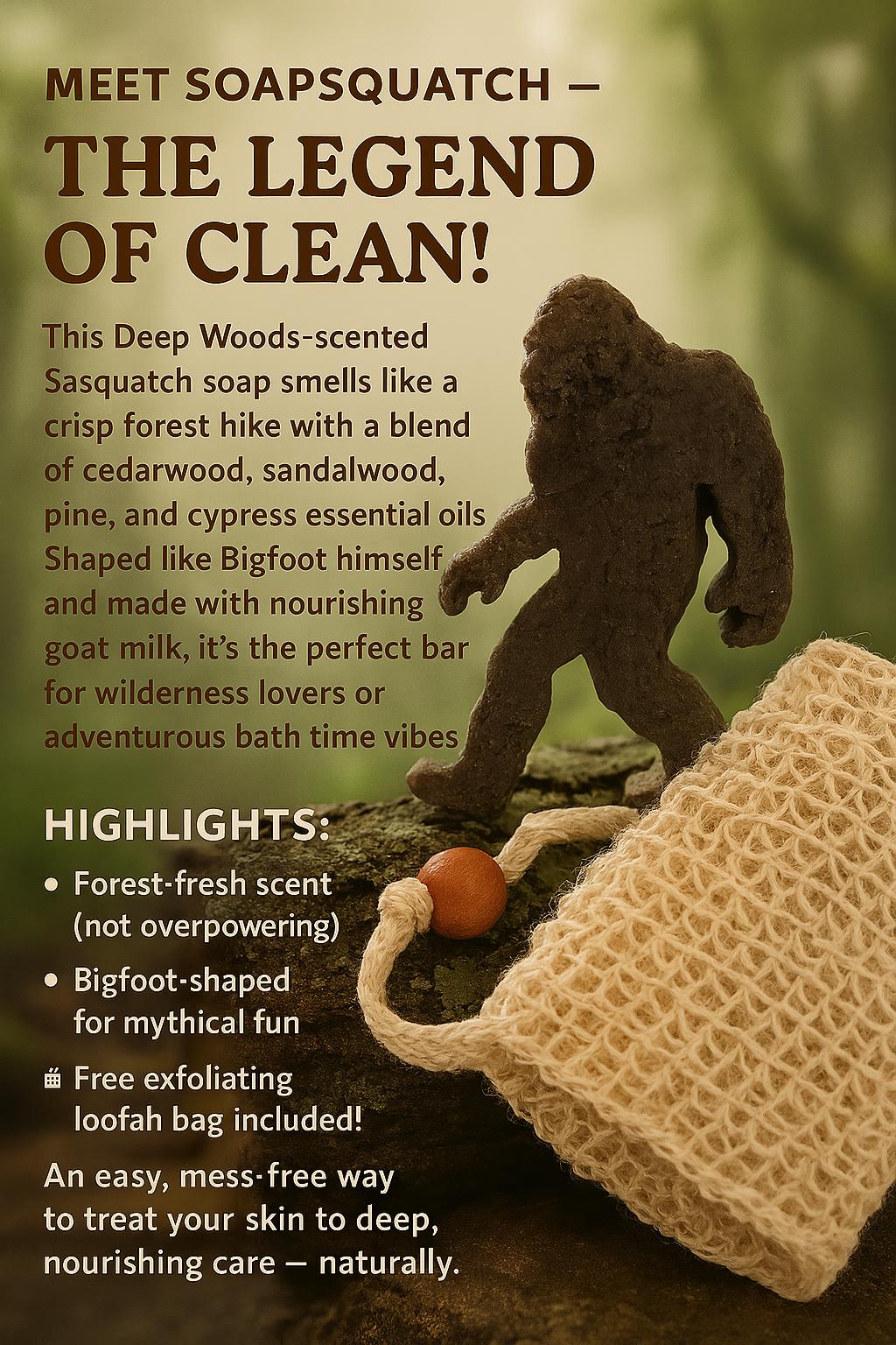 Goat Milk Soap: Deep Woods Forest Scent - Sasquatch with Loofah