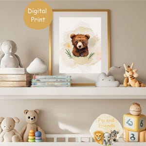 Oso tierno / Impresión digital para guardería / Descarga digital para habitación de bebé o dormitorio infantil