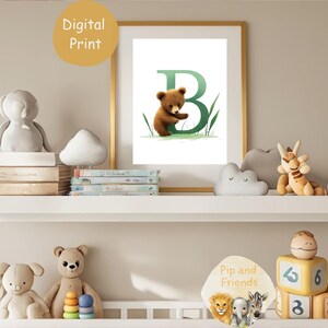 Impression lettre ours | Alphabet animalier Art pour chambre de bébé | Téléchargement numérique pour chambre de bébé ou d'enfant