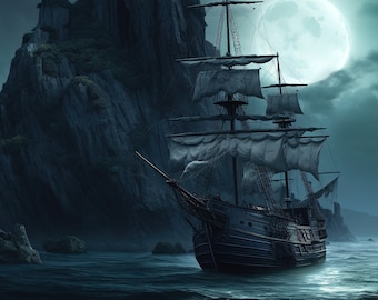 Pirate Ship Painting, Warships Wall Art, Kids Room Decor (Digital Download)