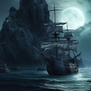 Pirate Ship Painting, Warships wall art, Pirate ship print, Kids Room Wall Art, Digital download