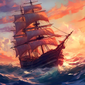 Pirate Ship Painting, Warships wall art, Pirate ship print, Kids Room Wall Art