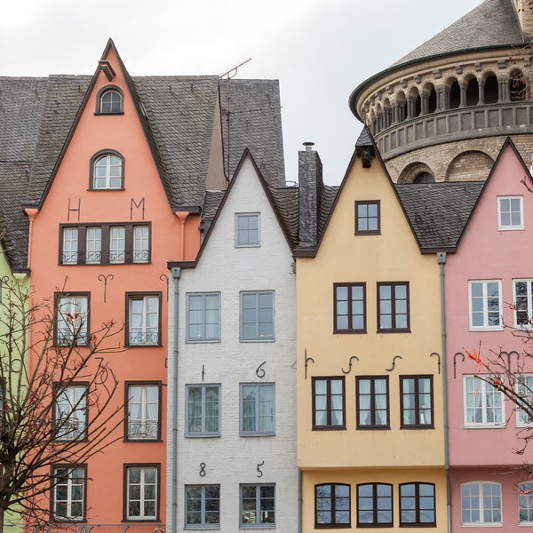 Old colorful houses in the city Cologne in Germany. Cologne Photography Wall Art Print. Travel Photography
