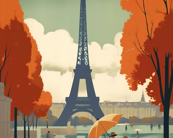 Eiffel Tower Paris Travel Poster: France Art Print (Digital Download)