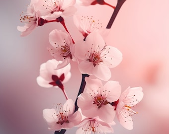 Japanese Cherry Blossom Art Print, Cherry Blossom Wall Art, Pink Wall Art, Sakura Flowers, Floral Bedroom Decor, DIGITAL DOWNLOAD