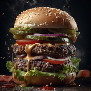 Fresh tasty double Burger, Wall art, Kitchen Decor, Food Art, Digital Download, Dining Room & Kitchen Decor