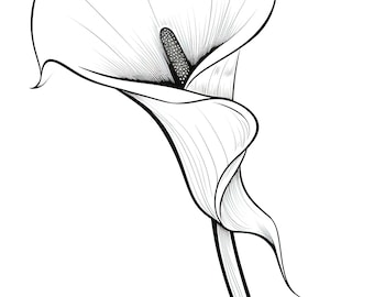 Flower Wall Art, Calla Lily Art, Botanical Wall Art, Flower Line art Print, Minimal Floral Prints.  Floral Print