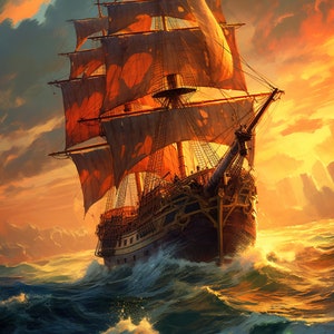 Pirate Ship Painting, Warships wall art, Pirate ship print, Kids Room Wall Art